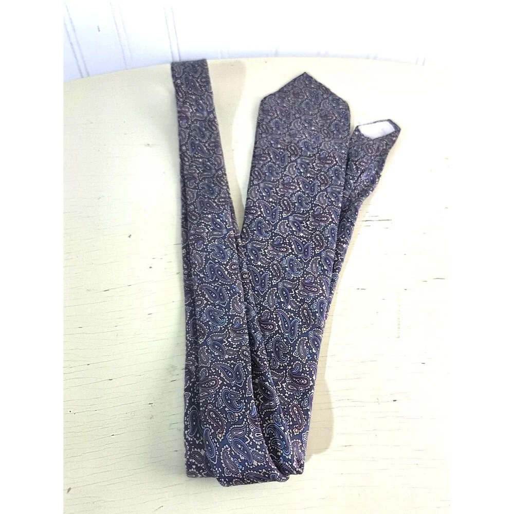 Christian Dior Silk Tie Blue Paisley Pattern Paris New York Designer Necktie